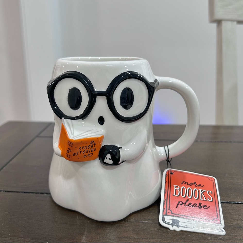 Ghost Reading Book Halloween Fall Mug